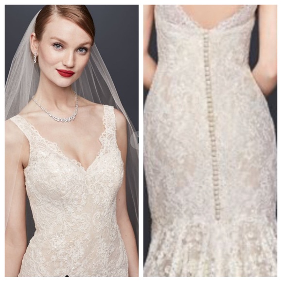 oleg cassini lace trumpet wedding dress - Picture 3 of 16